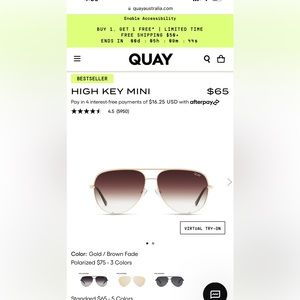 Quay ‘HIGH KEY MINI’ Gold Sunglasses
